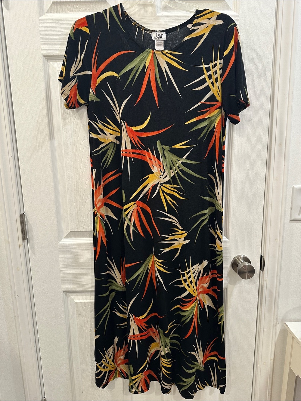 Jostar vintage tropical liquid knit short sleeve maxi dress size L EUC